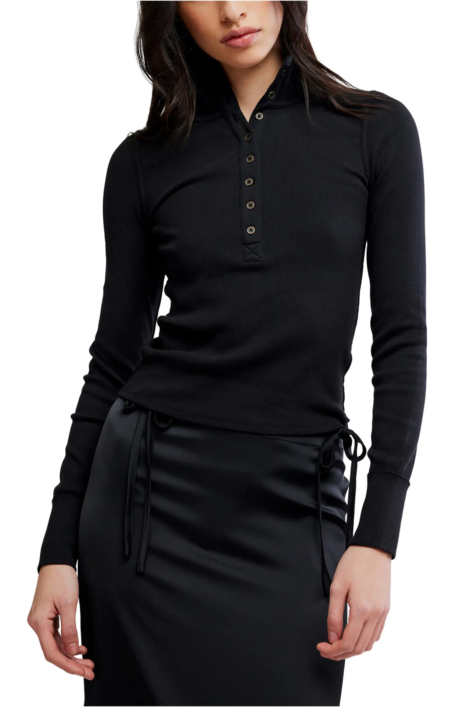 Lake Stand Collar Stretch Cotton Rib Henley (Women) | Nordstrom | Nordstrom