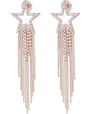 Women’s Tassel Earrings Star Ear Stud Pave Crystal Dangle Earrings Boho Waterfall Beaded Fringe... | Amazon (US)