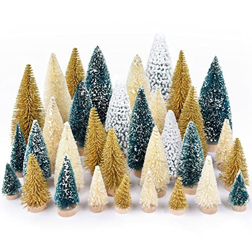 DearHouse 33PCS Artificial Mini Christmas Trees, Mini Pine Tree Sisal Trees with Wood Base Bottle Brush Trees for Christmas Table Top Decor Winter Crafts Ornaments | Amazon (US)