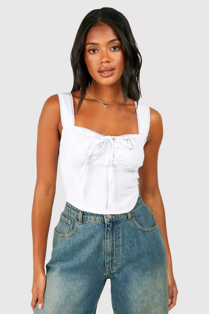 Bengaline Lace Trim Corset | boohoo (US & Canada)