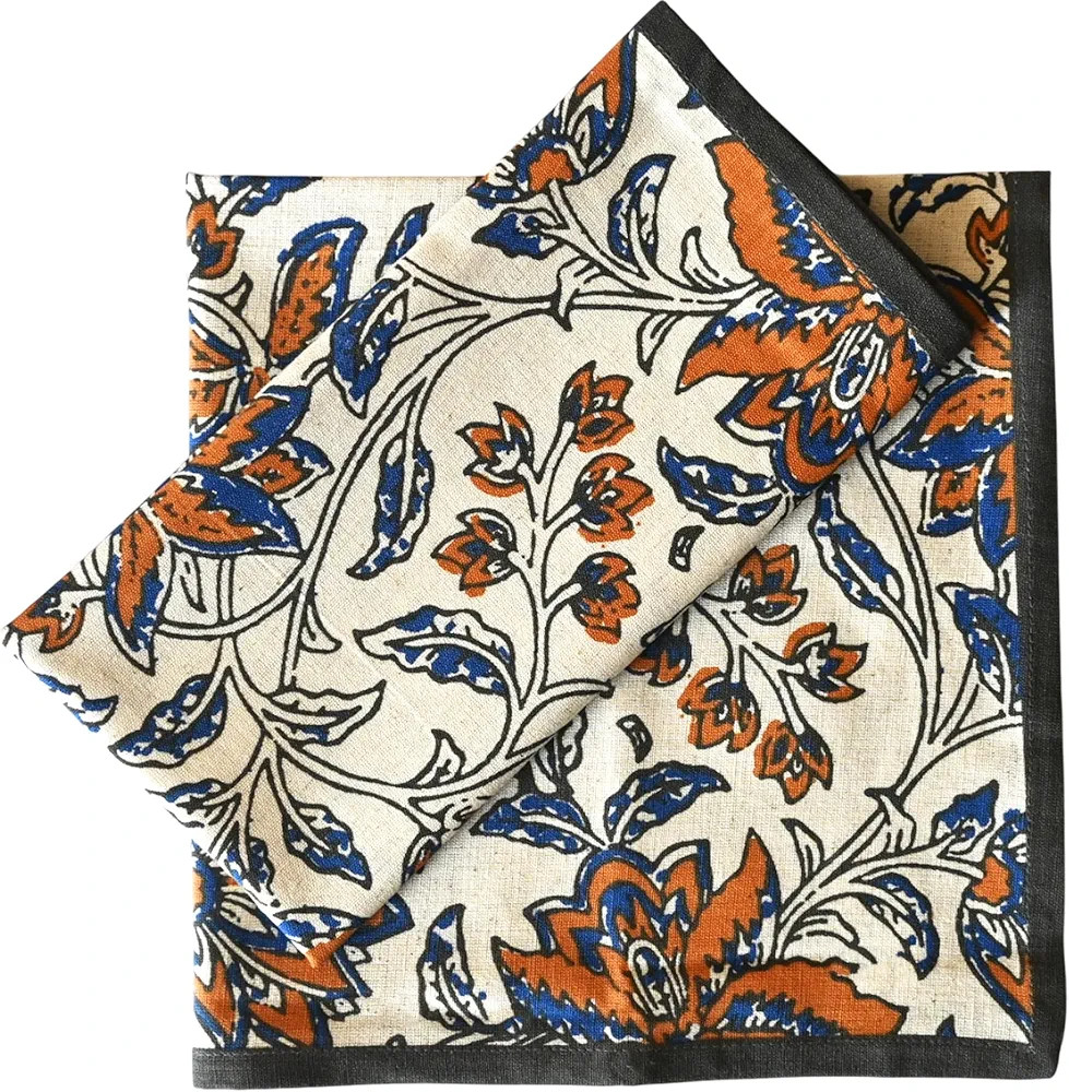 FINGERCRAFT Cloth Napkin Set of 12 Cotton Linen Blend Mitered Corner Printed Table Napkins Washab... | Amazon (US)