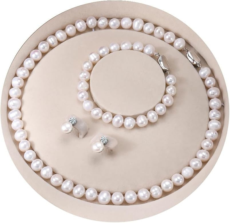 Freshwater Pearl Necklaces Set for Women Includes White Silver Pearl Bracelet and Pearl Diamond S... | Amazon (US)