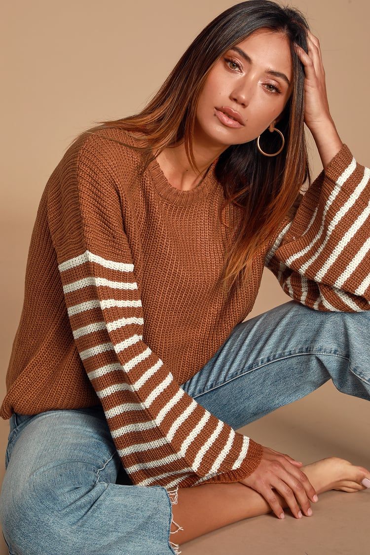 Feeling Great Rust Brown Striped Bell Sleeve Sweater | Lulus (US)