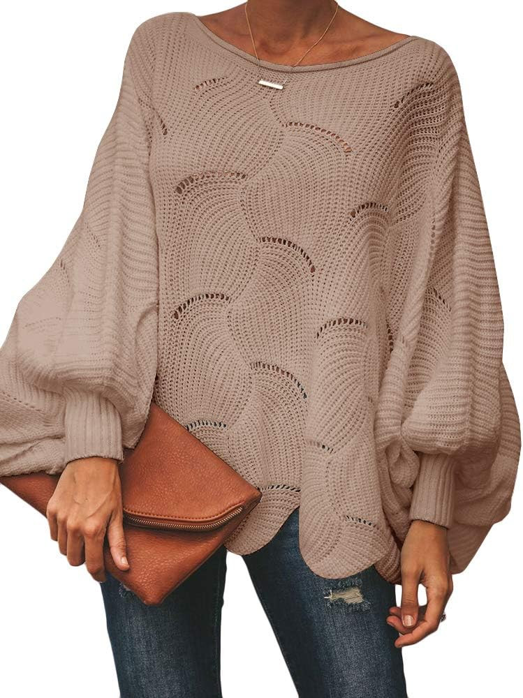Ybenlow Womens Off Shoulder Sweaters Batwing Sleeve Loose Overiszed Hollow Knit Pullover Jumper T... | Amazon (US)