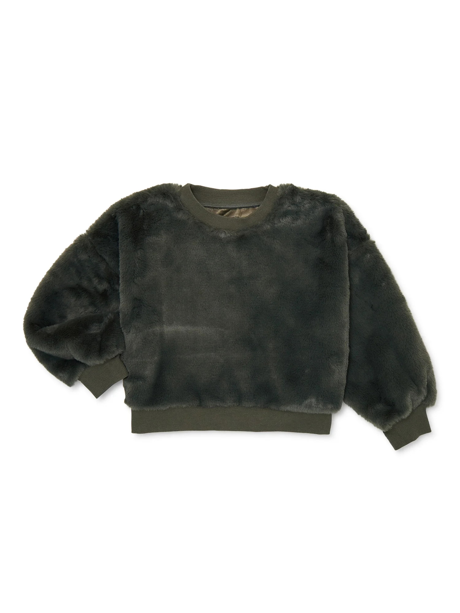 Wonder Nation Girls Faux Fur Plush Sweatshirt, Sizes 4-18 & Plus - Walmart.com | Walmart (US)