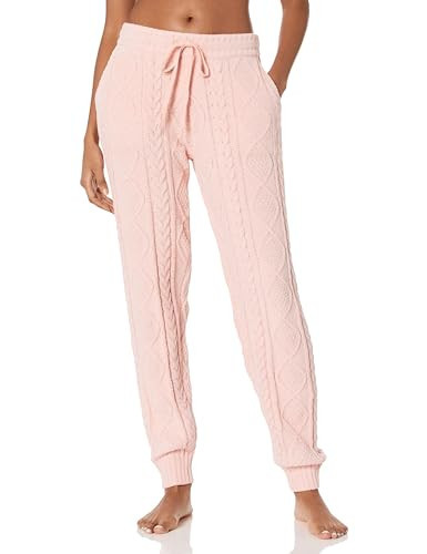 PJ Salvage Women's Loungewear Cable Crew Lounge Banded Pant, Pink Clay, XL | Amazon (US)