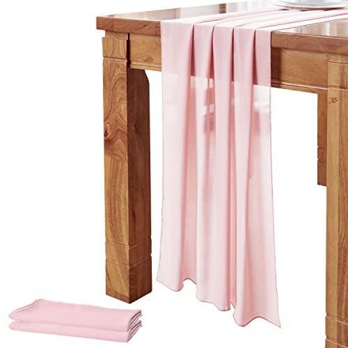 DELOVO 2Packs Blushing Pink Table Runner 27X120 inches Long Sheer Chiffon Table Runner for Wedding Party Banquets Bridal Home Table Arches Cake Table Decoration | Amazon (US)