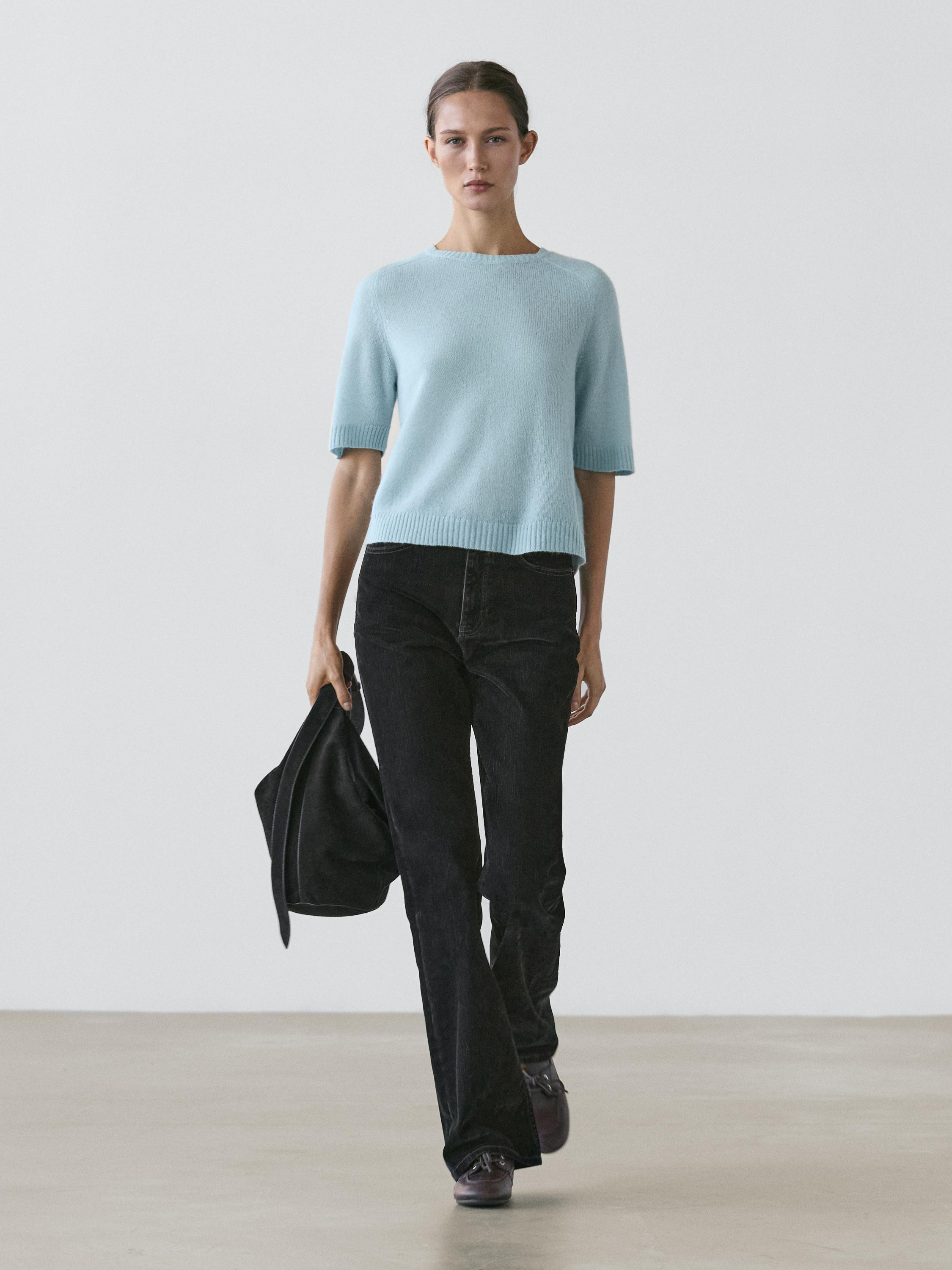 Alpaca blend knit short sleeve sweater | Massimo Dutti UK