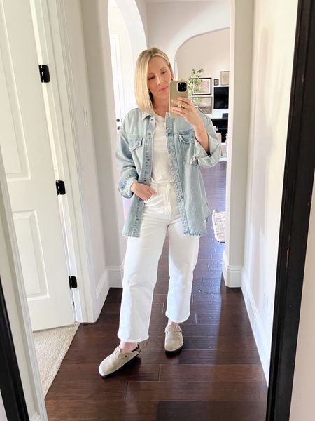 This denim shacket has been getting worn all the time!  Paired it with a plain white t-shirt, white wide leg jeans, and Boston Birkenstocks



#LTKhome #LTKover40