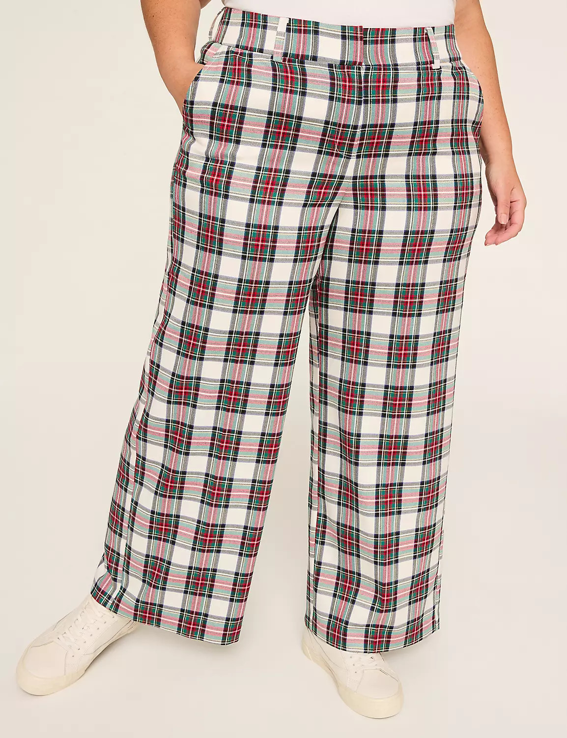 Perfect Drape Lurex High-Rise Plaid Wide Leg Pant | Lane Bryant (US)