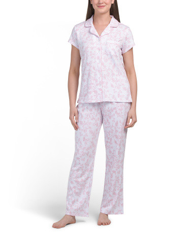 2pc Cotton Blend Toile Top And Pants Pajama Set | TJ Maxx