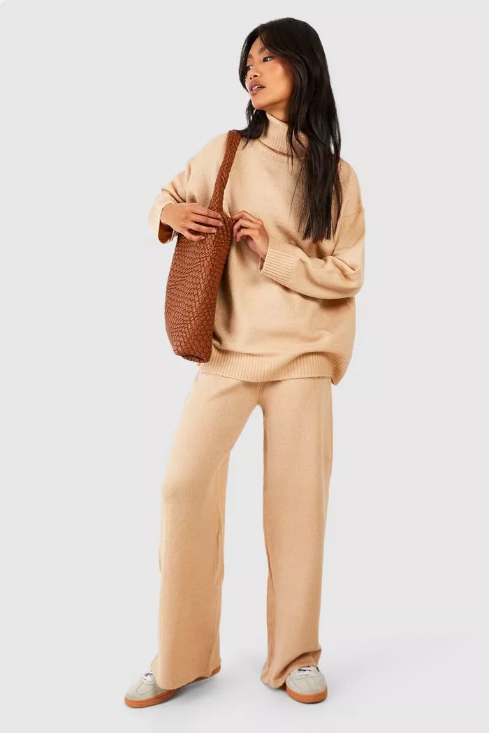 Turtleneck Sweater And Wide Leg Pants Set | boohoo (US & Canada)