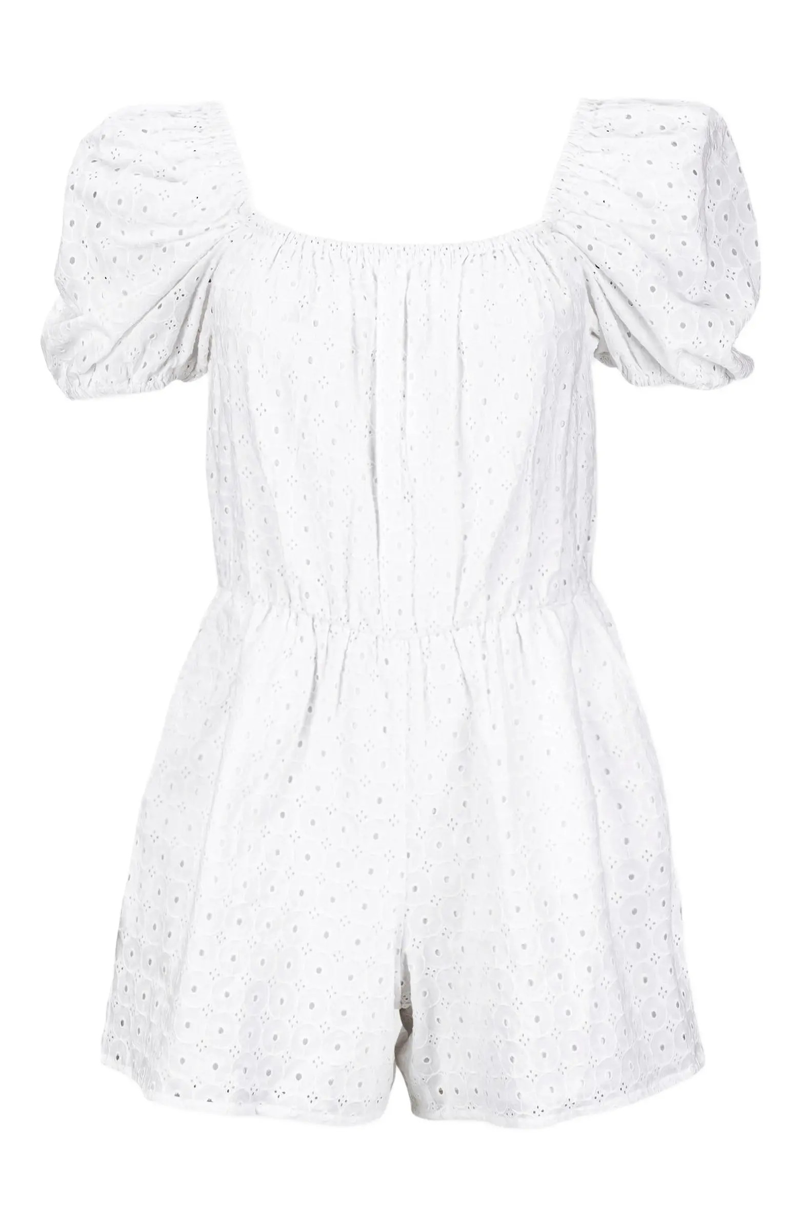 Women's Organic Puff Sleeve Eyelet Romper | Nordstrom