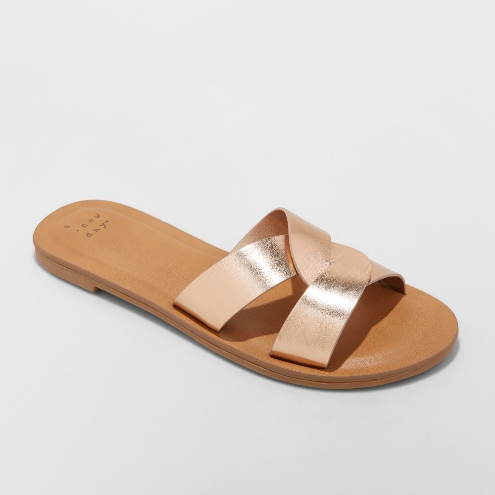 Women's Trina Crossband Slide Sandals - A New Day Rose Gold 8, Pink Gold | Target