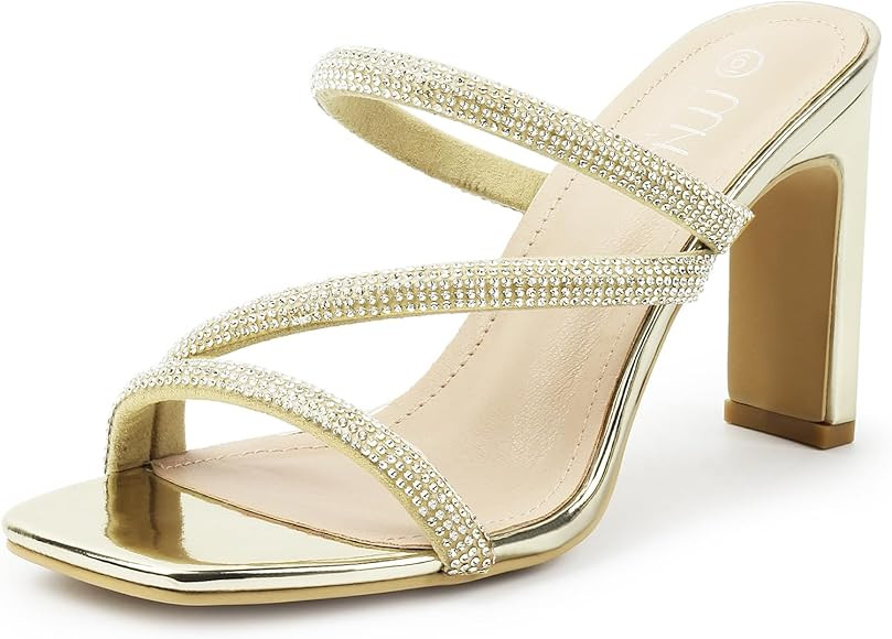 High Heels Sandals for Women Rhinestone Open Toe Slip On with Strappy Strap Dressy Sparkly Heel B... | Amazon (US)