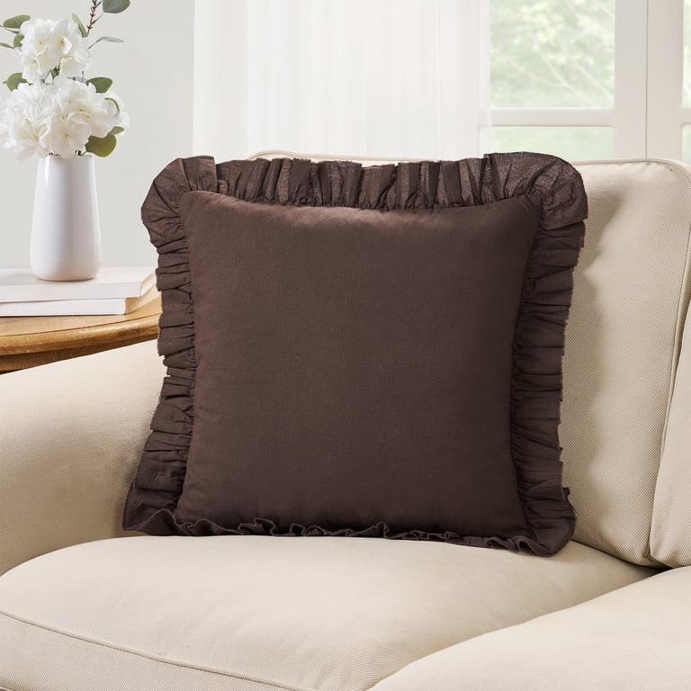 My Texas House 18" x 18" Brown Ruffle Cotton Decorative Pillow | Walmart (US)
