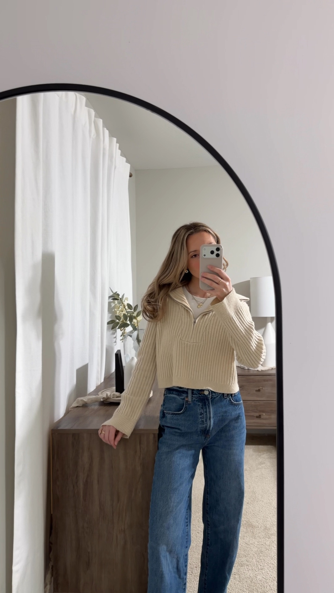 Most worn sweater year after year 🤎 wearing xs. Relaxed jeans wearing 25 