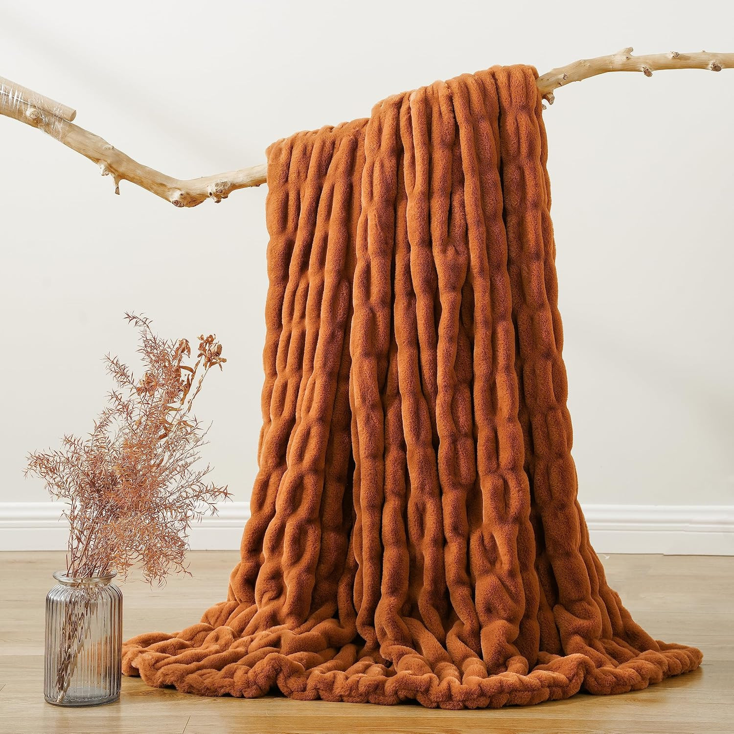 BATTILO Burnt Orange Faux Fur Throw Blanket for Couch, 50"x60", Double Side | Amazon (US)