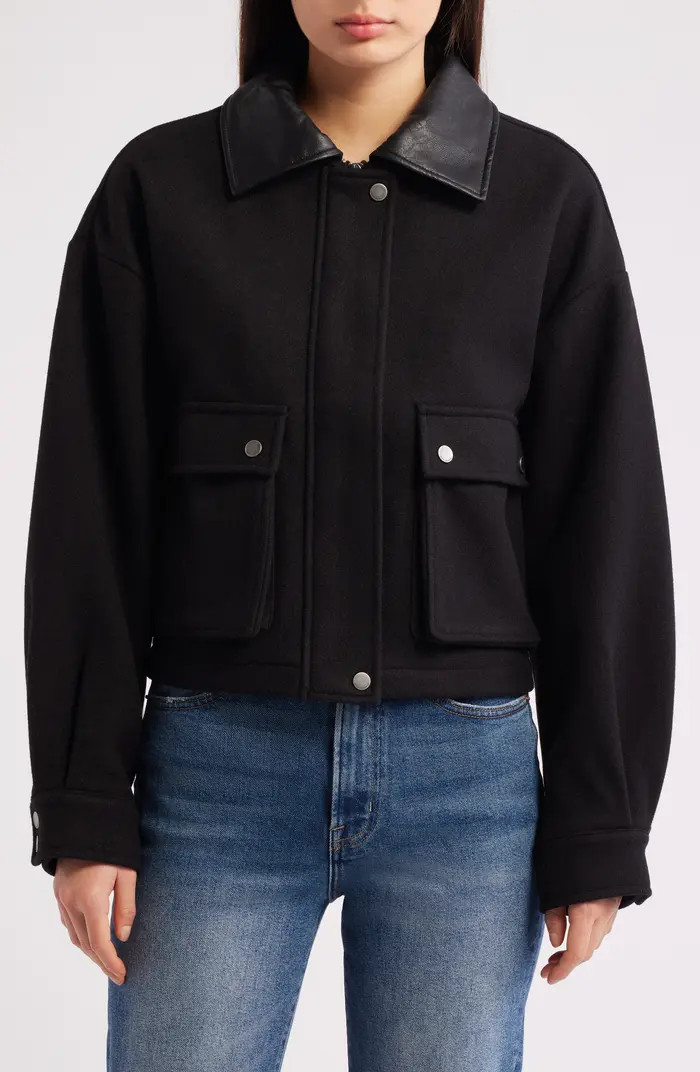 Faux Leather Collar Crop Bomber Jacket | Nordstrom