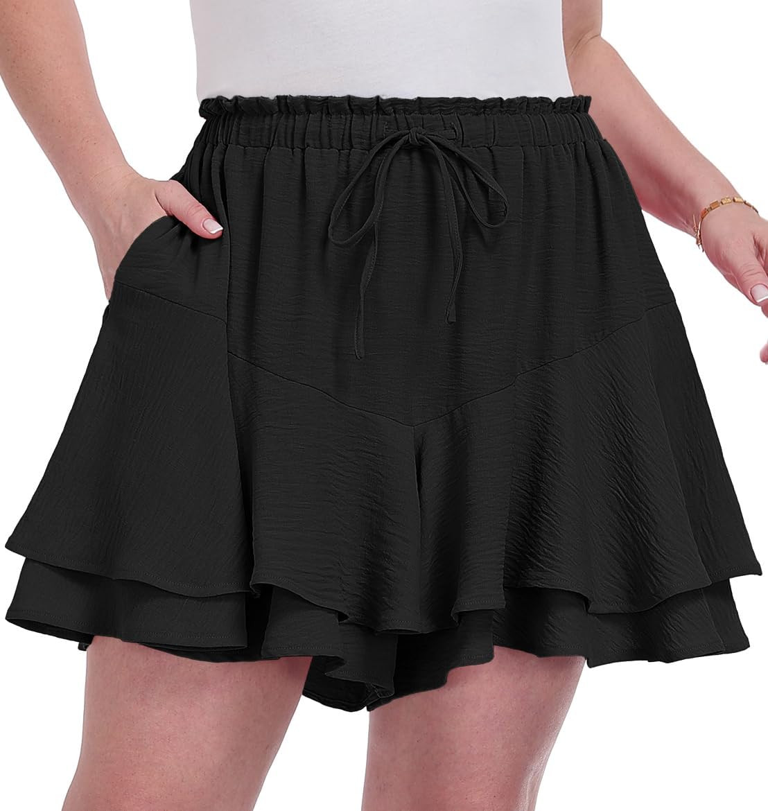 Plus Size Flowy Shorts for Women with Pockets High Waisted Ruffle Skort Wide Leg Butterfly Shorts Boho Summer Outfits | Amazon (US)