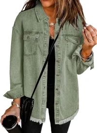 Eytino Women's Oversized Denim Jacket Casual Long Boyfriend Jean Jacket for Autumn Spring Green X... | Walmart (US)