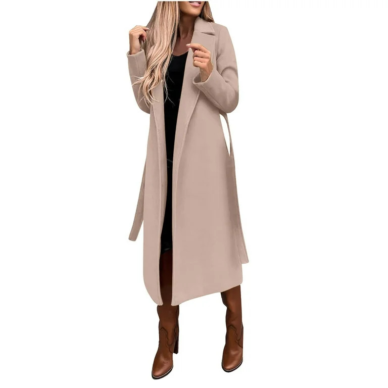 Yievot Women's Trench Coat Fall Winter Long Sleeve Lapel Open Front Cardigan Overcoat Windbreaker | Walmart (US)