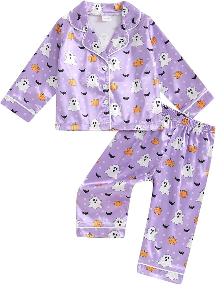 Kids Halloween Pajamas Toddler Boy Girl Cute Long Sleeve Button Up Shirt Top Long Pants Sleepwear... | Amazon (US)