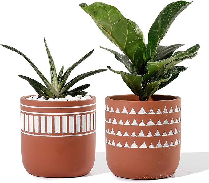 POTEY Indoor Plant Pots Cement - 4.13 Inch Medium Planter Flower Containers Clay Modern Decorativ... | Amazon (US)