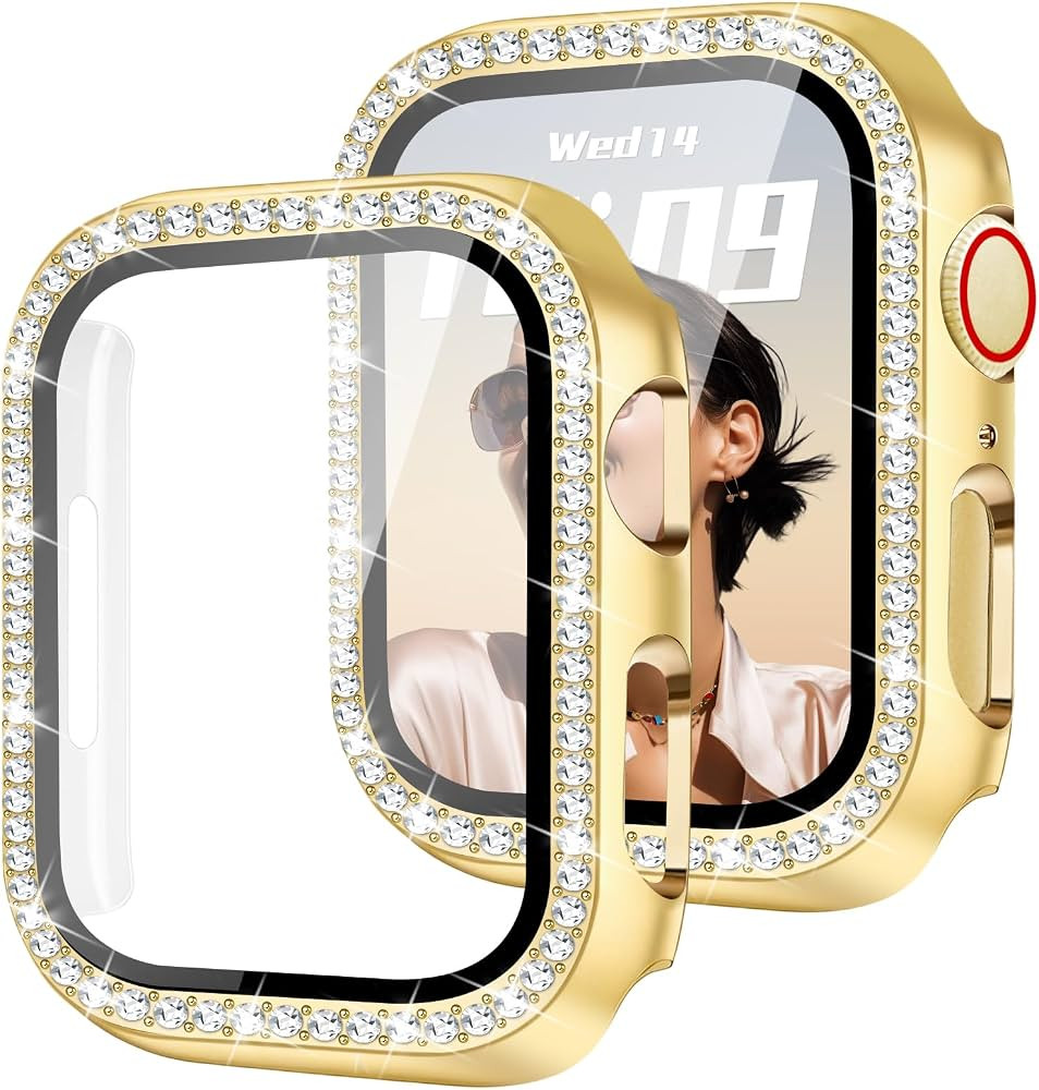 JR.DM Bling Case Compatible with Apple Watch Series 10/11 HD Screen Protector 42mm, Women Sparkli... | Amazon (US)