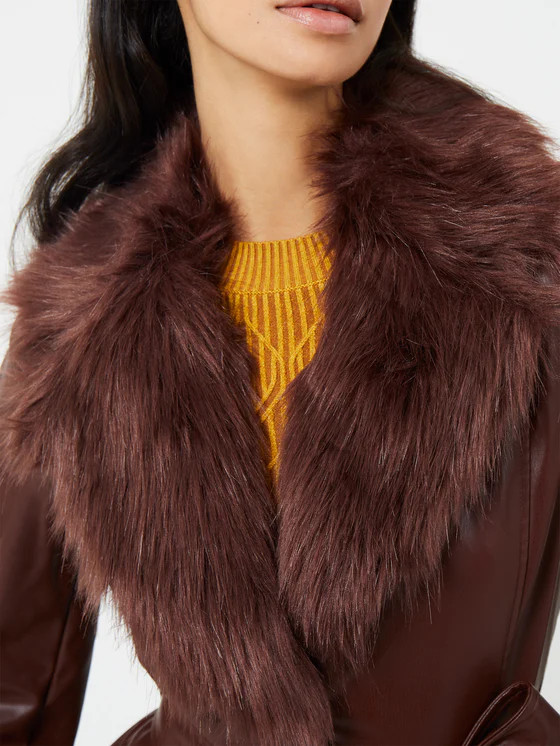 Etta Vegan Leather Faux Fur Long Coat | French Connection (UK)