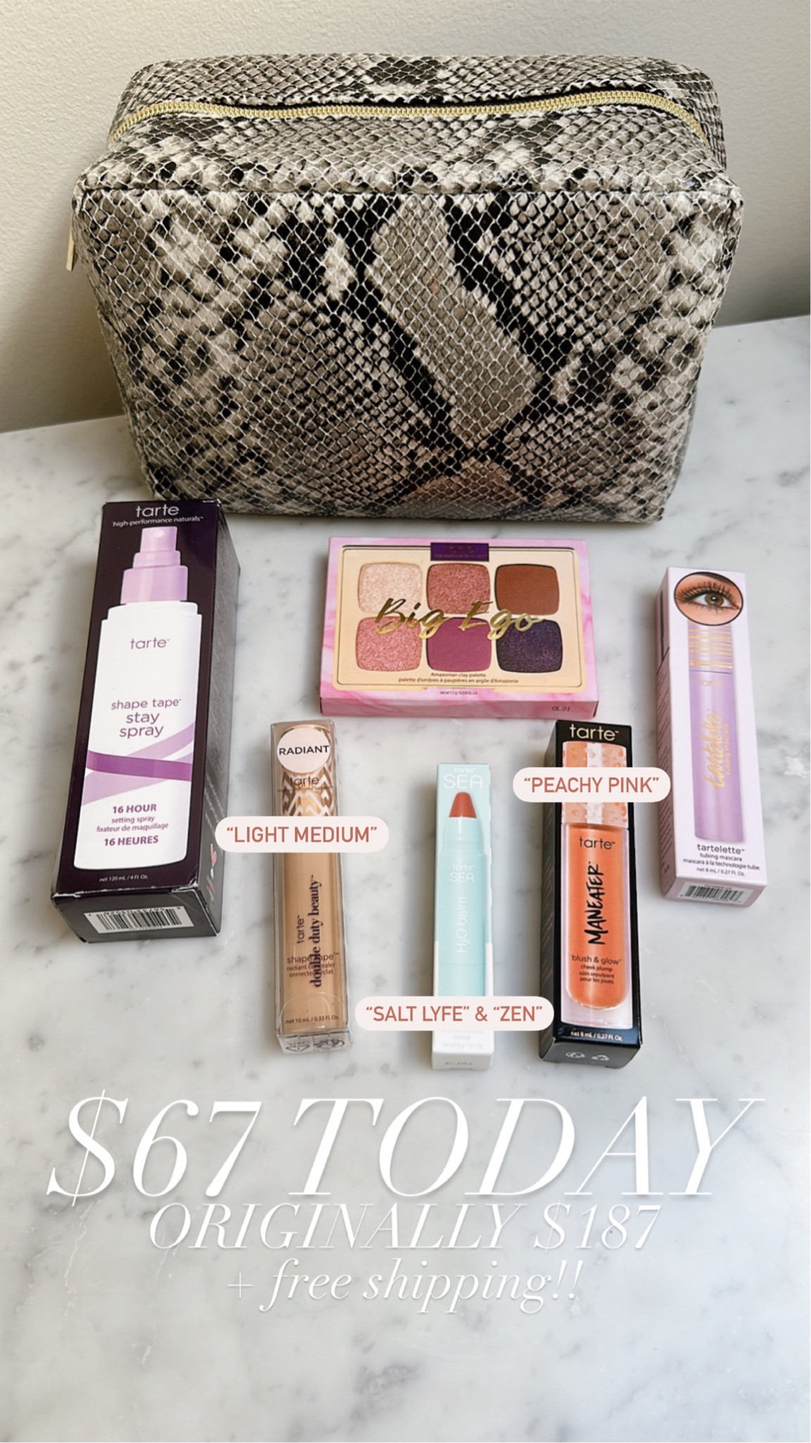 Tarte custom kit $120 off today 
Lip- salt lyfe & zen are my favs
Concealer-29n light medium 
Blush-peachy pink 

@tartecosmetics #tartepartner #laurabeverlin 

#LTKsalealert #LTKbeauty #LTKfindsunder100