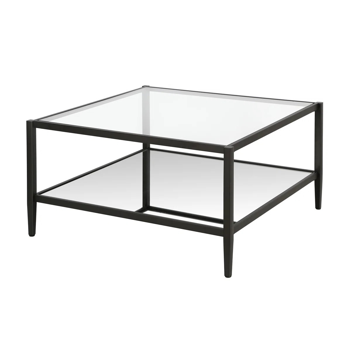 Hera 32" Wide Square Coffee Table with Mirror Shelf in Blackened Bronze | Wayfair North America