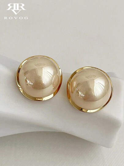 Livesso 1pair Minimalist Elegant Faux Pearl Geometric Daily/Party Fashion Earrings For Women - Size one-size | SHEIN