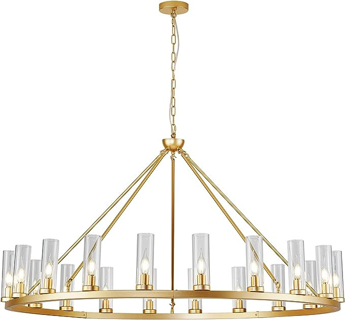 Uboxin D52 Large Gold Wagon Wheel Chandelier 20 Light with Clean Glass, Farmhouse Vintage Industr... | Amazon (US)