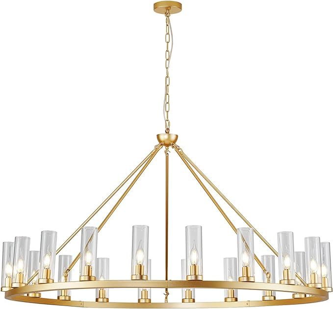 Uboxin D52 Large Gold Wagon Wheel Chandelier 20 Light with Clean Glass, Farmhouse Vintage Industr... | Amazon (US)