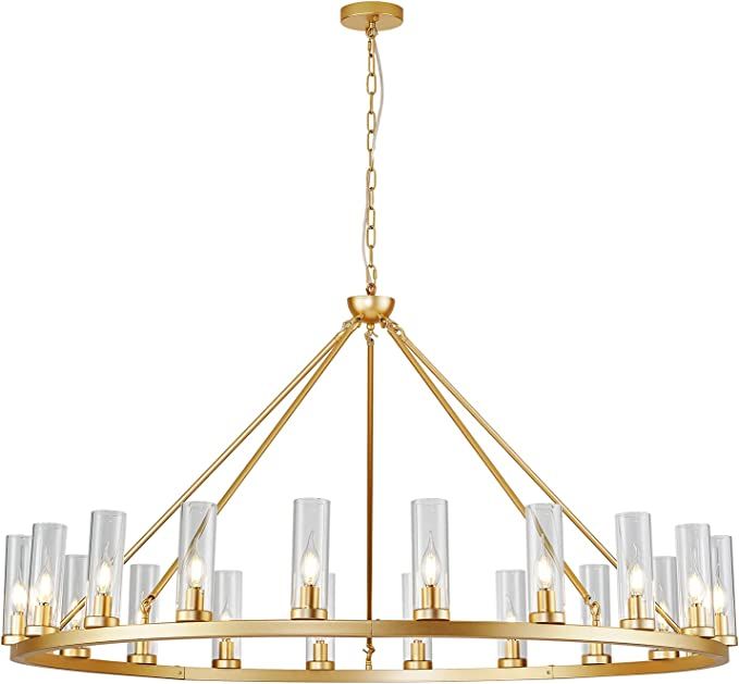 Uboxin D52 Large Gold Wagon Wheel Chandelier 20 Light with Clean Glass , Farmhouse Vintage Indust... | Amazon (US)