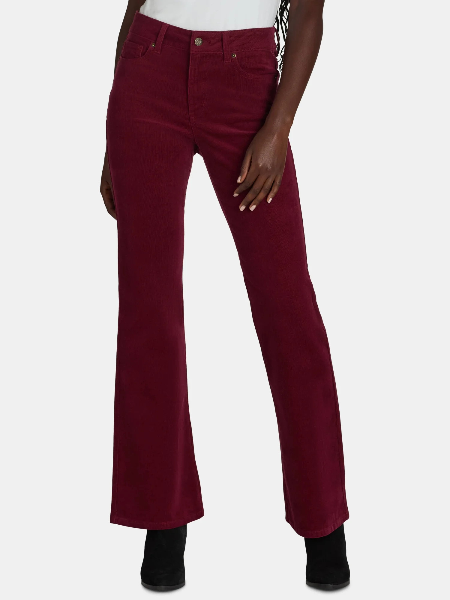 Time and Tru Women’s High Rise Corduroy Flare Pants, 30", 32" Inseams, Sizes 2-22 | Walmart (US)