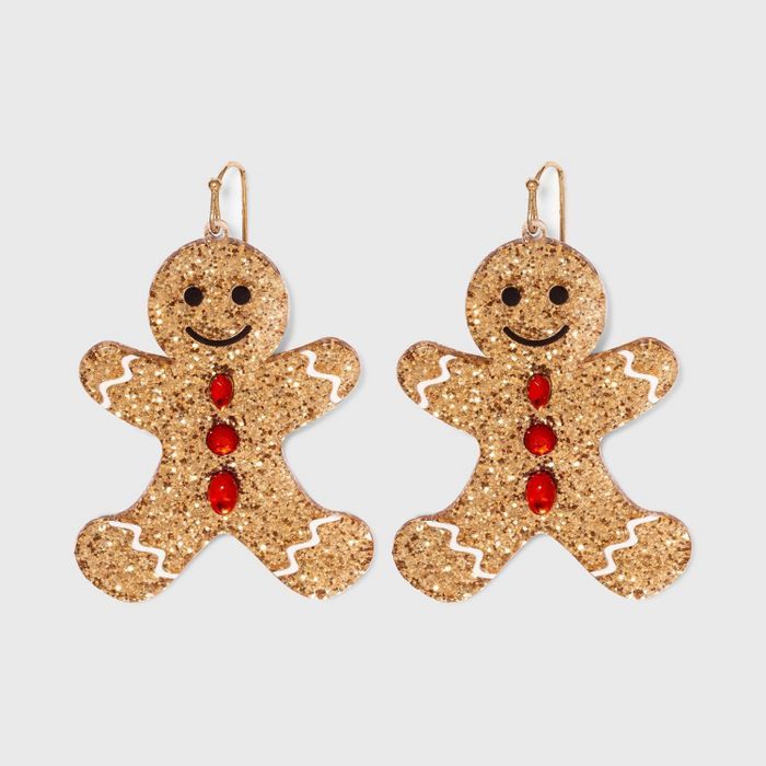 Glitter Clear Acrylic Gingerbread Man Earrings - Gold | Target