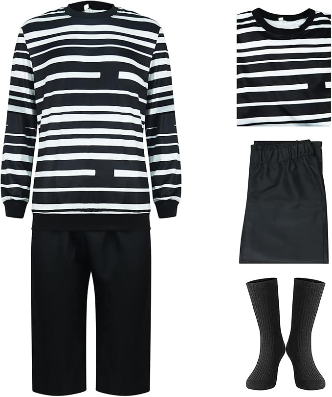 EDAUWAE Pugsley Addams Costume Boys Wednesday Costume Black and White Striped Shirt Neck T-Shirt ... | Amazon (US)