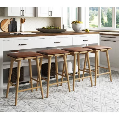 Nathan James Set of 4 Barker Counter Height Barstools Brown Faux Leather | Target