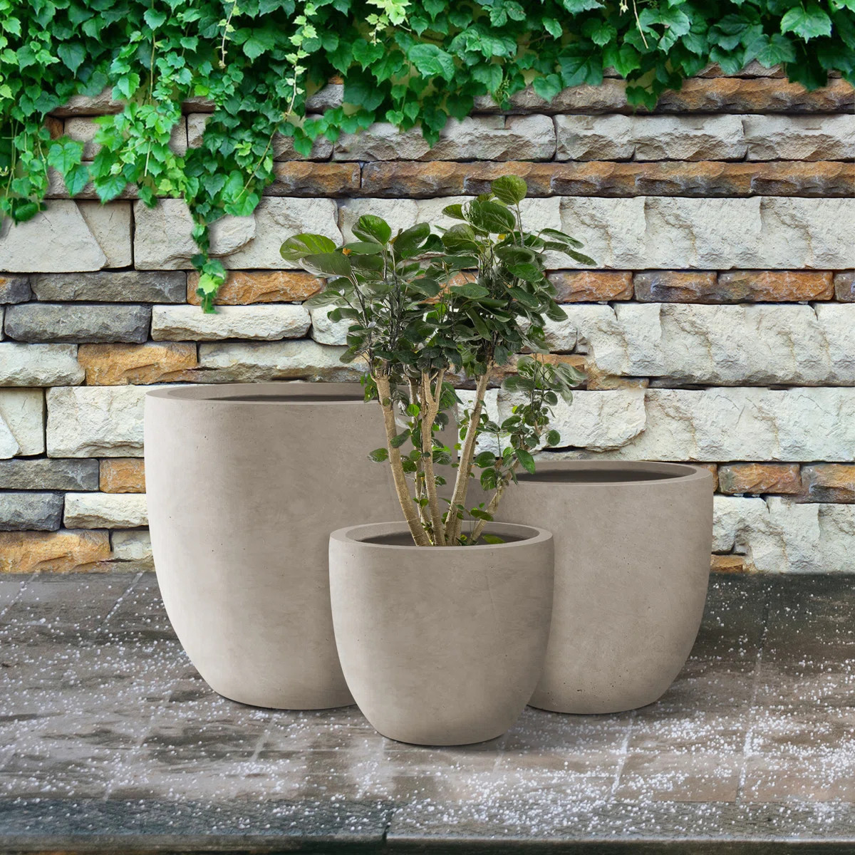 Kante 3 Piece 18", 14", and 10"W Round Planters, Outdoor Indoor Modern Planter Pots, Lightweight,... | Wayfair North America