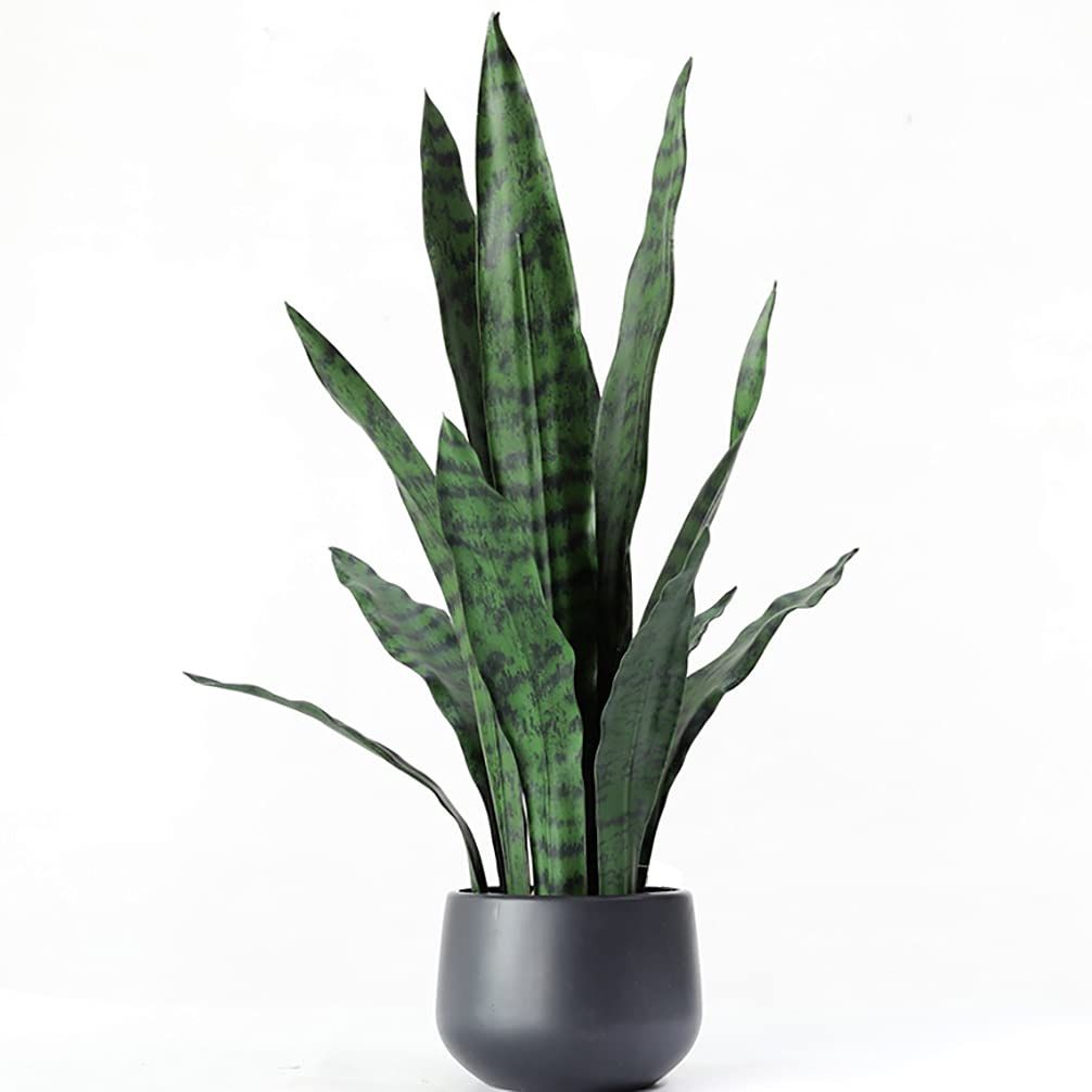 Ollain Artificial Snake Plant with Potted 23.6" Fake Plastic Sansevieria Faux Plants in Pot for O... | Amazon (US)