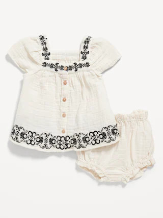 Flutter-Sleeve Embroidered Top & Bloomer Shorts Set for Baby | Old Navy (US)