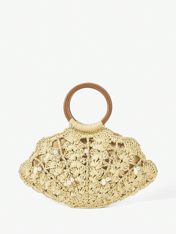 Straw seashell bag with handles | SHEIN