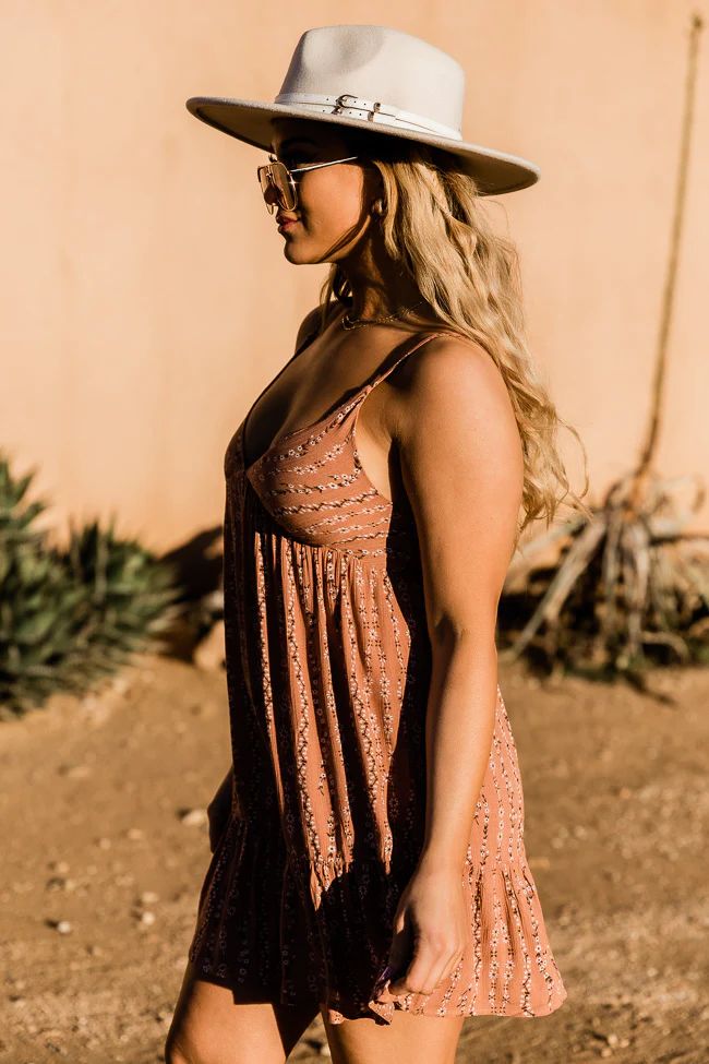 Out In The Country Terracotta Printed Mini Dress | Pink Lily