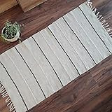 Hand woven wool rug in natural white with snow white and black stripes - handwoven wool rug for your | Amazon (US)