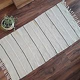 Hand woven wool rug in natural white with snow white and black stripes - handwoven wool rug for your | Amazon (US)