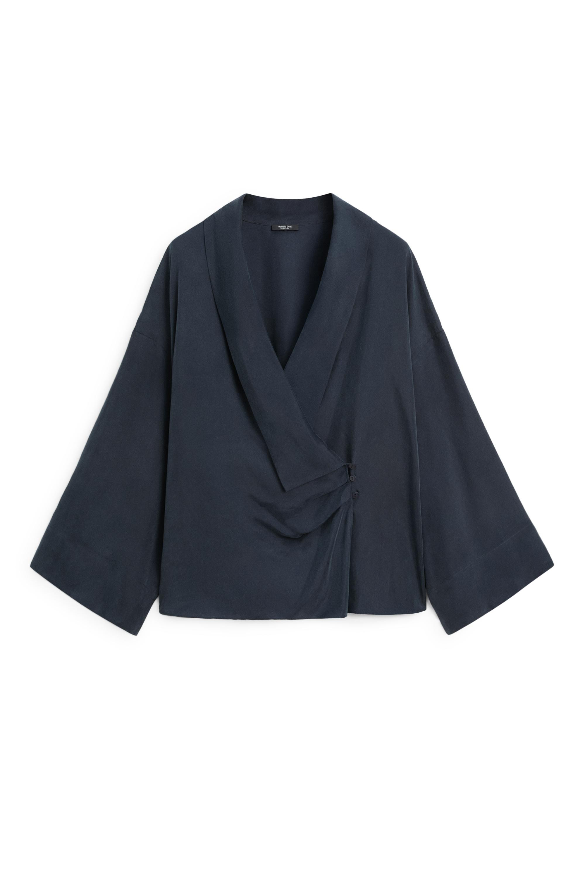 Flowing gathered wrap blouse - NAVY BLUE | Massimo Dutti UK