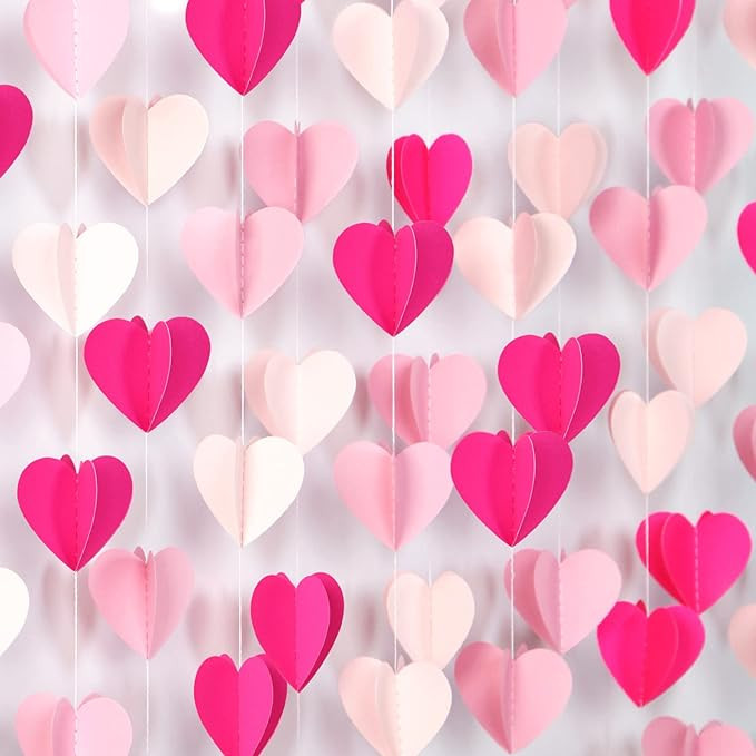 Rose Hot-Pink Party-Decorations 3D-Heart Garland - 39Ft Girl Birthday Flamingo Baby Shower Hangin... | Amazon (US)