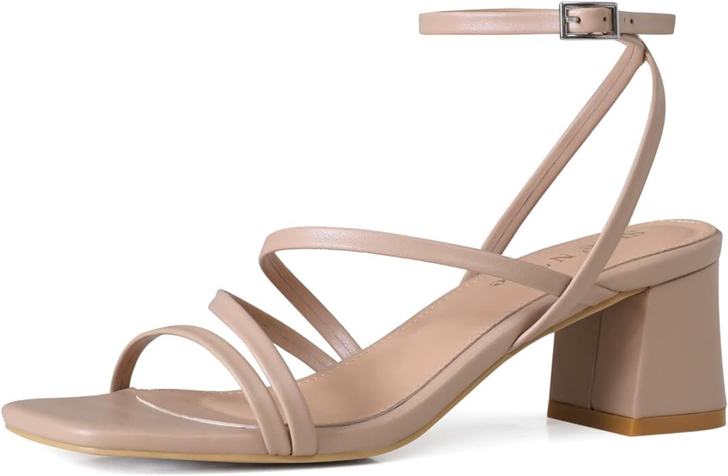 Shoe'N Tale Strappy Heels for Women Low Chunky Block Heel Dress Shoes Square Open Toe Ankle Strap... | Amazon (US)